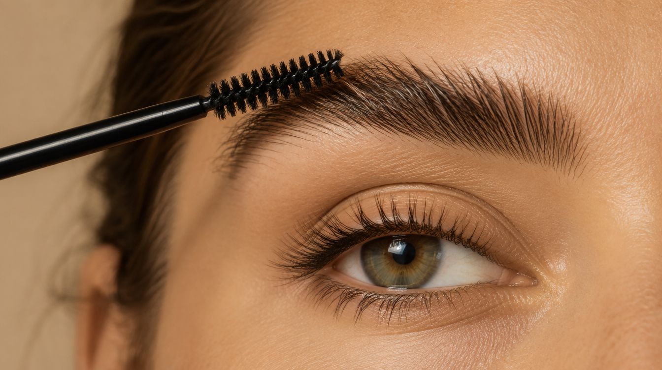 Spoolie brushing a natural full eyebrow